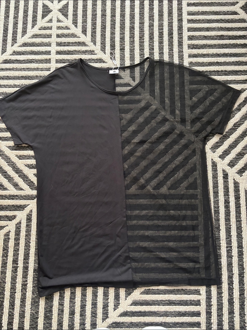 Men's Black Two-Tone Half-Sheer Short Sleeve Shirt